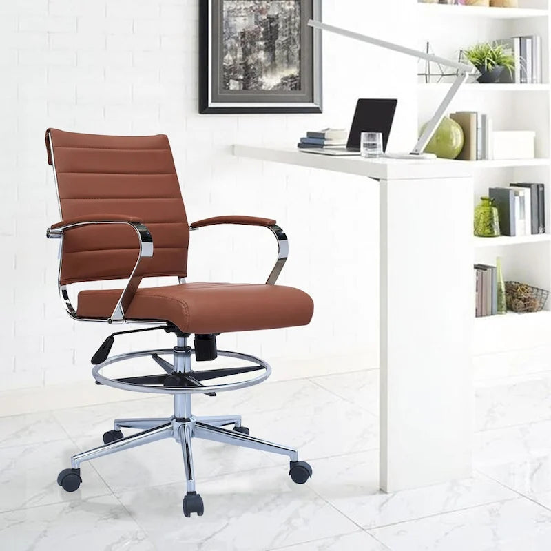 Chaise de bureau avec accoudoirs Tabourets pour comptoir Hauteur de bar Bureau Roues Cuir PU Repose-pieds Inclinaison Pivotant Travail Bureau Debout