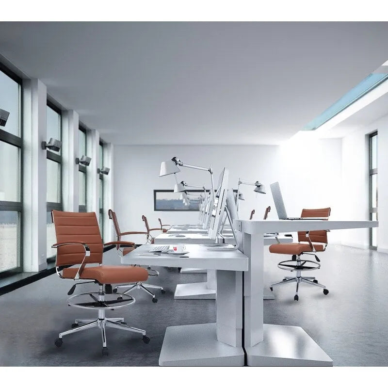 Chaise de bureau avec accoudoirs Tabourets pour comptoir Hauteur de bar Bureau Roues Cuir PU Repose-pieds Inclinaison Pivotant Travail Bureau Debout
