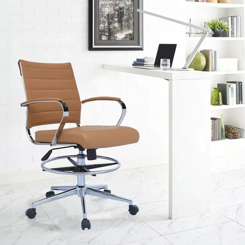 Chaise de bureau avec accoudoirs Tabourets pour comptoir Hauteur de bar Bureau Roues Cuir PU Repose-pieds Inclinaison Pivotant Travail Bureau Debout