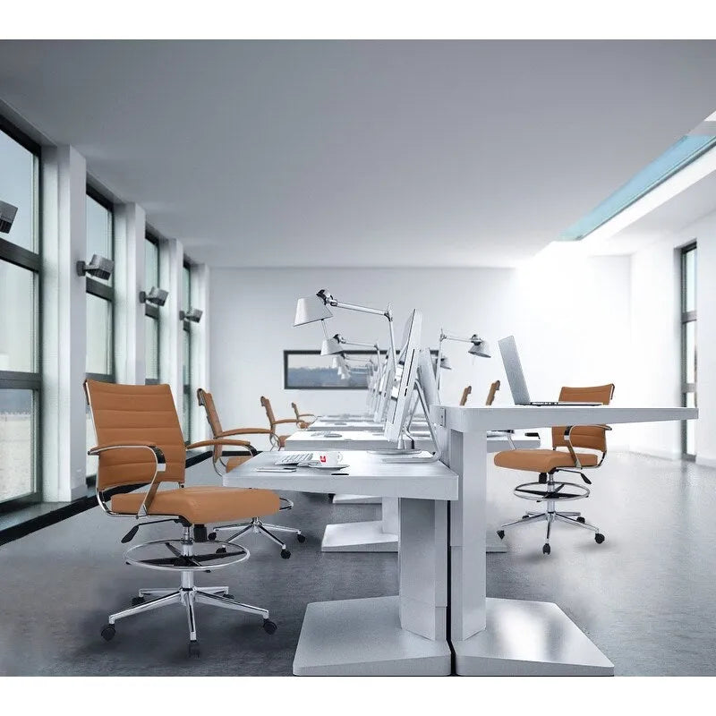 Chaise de bureau avec accoudoirs Tabourets pour comptoir Hauteur de bar Bureau Roues Cuir PU Repose-pieds Inclinaison Pivotant Travail Bureau Debout
