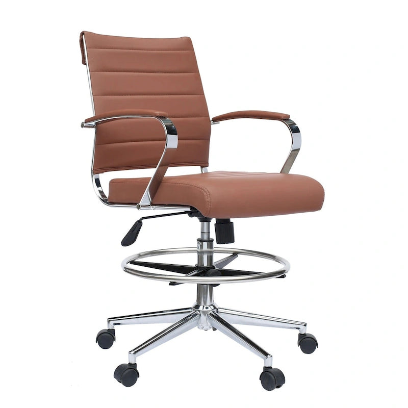 Chaise de bureau avec accoudoirs Tabourets pour comptoir Hauteur de bar Bureau Roues Cuir PU Repose-pieds Inclinaison Pivotant Travail Bureau Debout