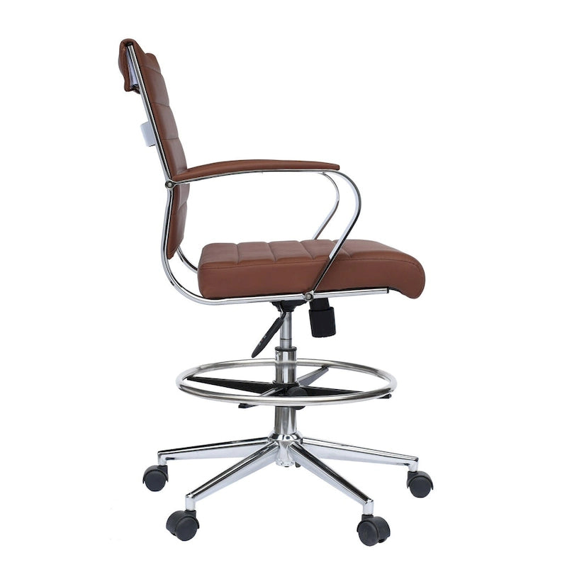 Chaise de bureau avec accoudoirs Tabourets pour comptoir Hauteur de bar Bureau Roues Cuir PU Repose-pieds Inclinaison Pivotant Travail Bureau Debout