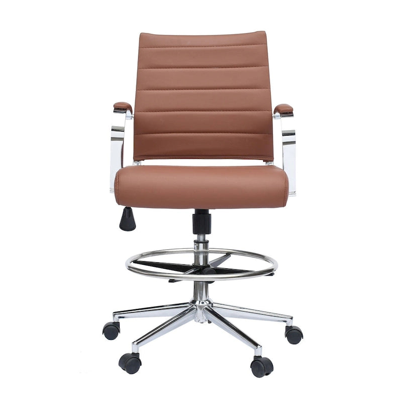 Chaise de bureau avec accoudoirs Tabourets pour comptoir Hauteur de bar Bureau Roues Cuir PU Repose-pieds Inclinaison Pivotant Travail Bureau Debout