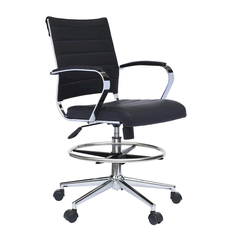 Chaise de bureau avec accoudoirs Tabourets pour comptoir Hauteur de bar Bureau Roues Cuir PU Repose-pieds Inclinaison Pivotant Travail Bureau Debout