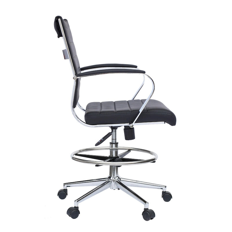 Chaise de bureau avec accoudoirs Tabourets pour comptoir Hauteur de bar Bureau Roues Cuir PU Repose-pieds Inclinaison Pivotant Travail Bureau Debout