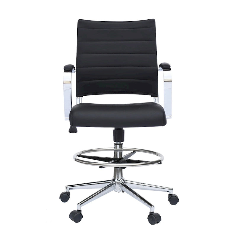 Chaise de bureau avec accoudoirs Tabourets pour comptoir Hauteur de bar Bureau Roues Cuir PU Repose-pieds Inclinaison Pivotant Travail Bureau Debout