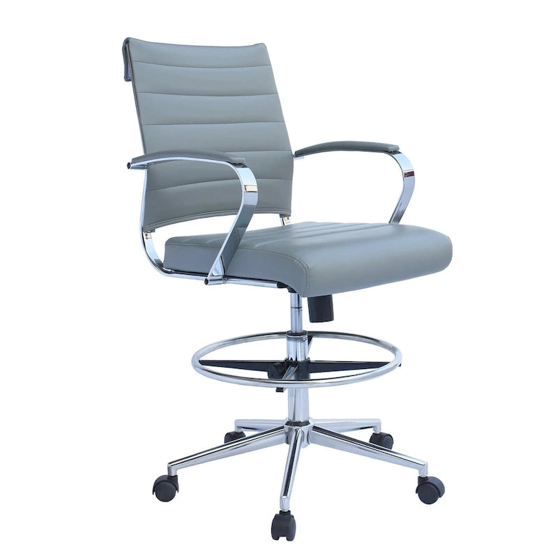 Chaise de bureau avec accoudoirs Tabourets pour comptoir Hauteur de bar Bureau Roues Cuir PU Repose-pieds Inclinaison Pivotant Travail Bureau Debout