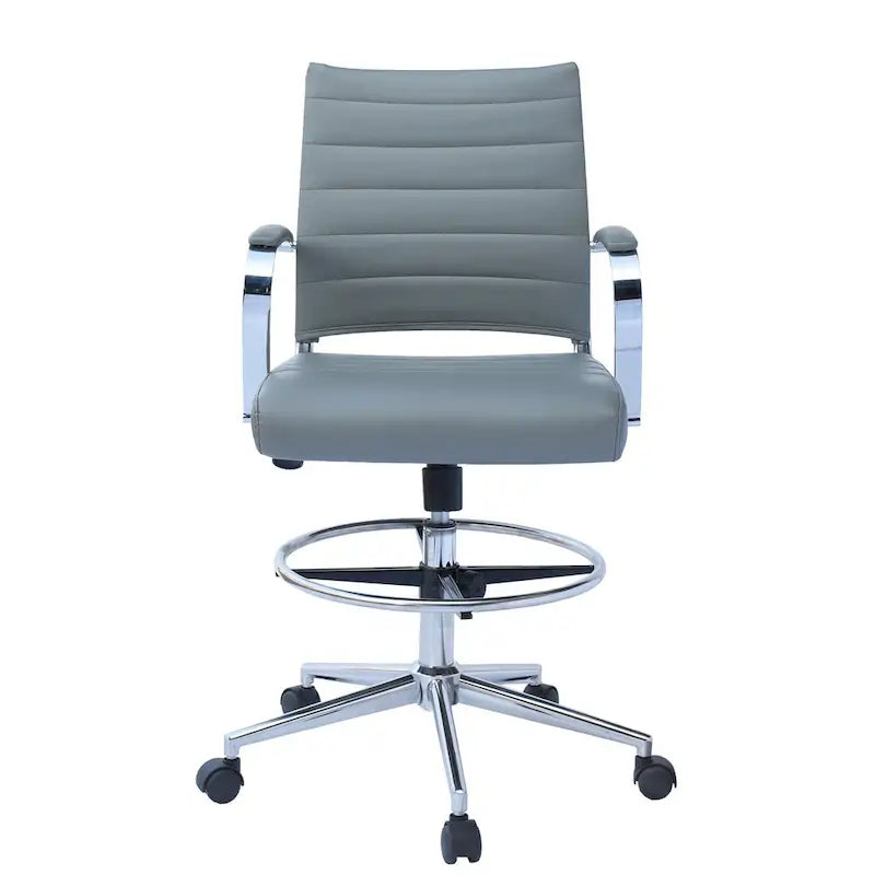 Chaise de bureau avec accoudoirs Tabourets pour comptoir Hauteur de bar Bureau Roues Cuir PU Repose-pieds Inclinaison Pivotant Travail Bureau Debout