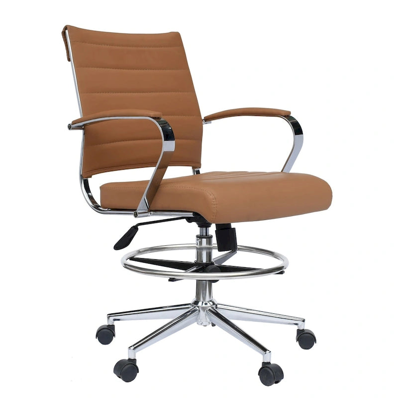 Chaise de bureau avec accoudoirs Tabourets pour comptoir Hauteur de bar Bureau Roues Cuir PU Repose-pieds Inclinaison Pivotant Travail Bureau Debout