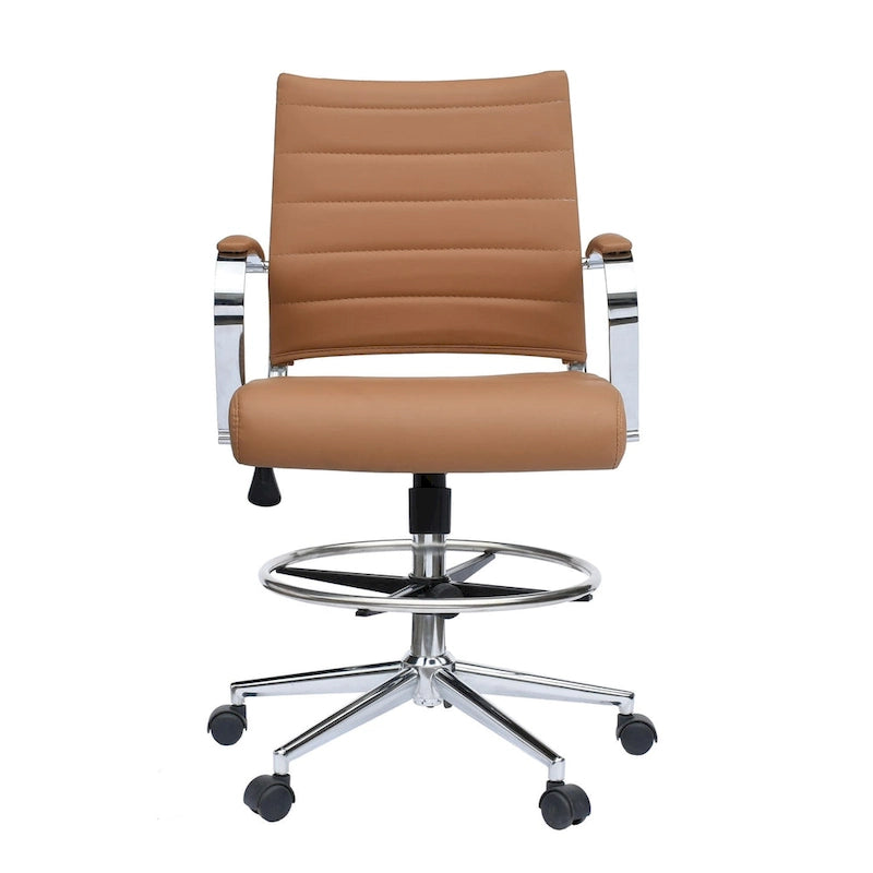 Chaise de bureau avec accoudoirs Tabourets pour comptoir Hauteur de bar Bureau Roues Cuir PU Repose-pieds Inclinaison Pivotant Travail Bureau Debout