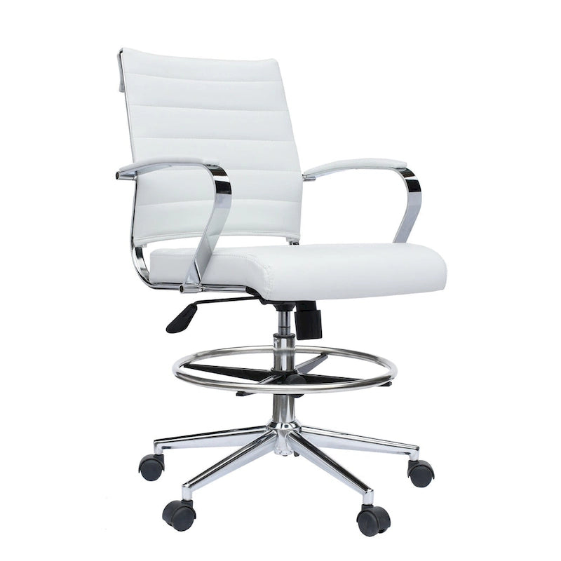 Chaise de bureau avec accoudoirs Tabourets pour comptoir Hauteur de bar Bureau Roues Cuir PU Repose-pieds Inclinaison Pivotant Travail Bureau Debout