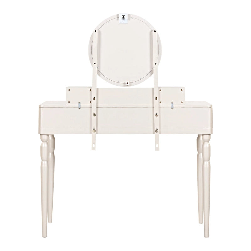 Coiffeuse de luxe avec miroir rond, réglable en hauteur, ensemble de coiffeuse élégant, 4 tiroirs et tabouret