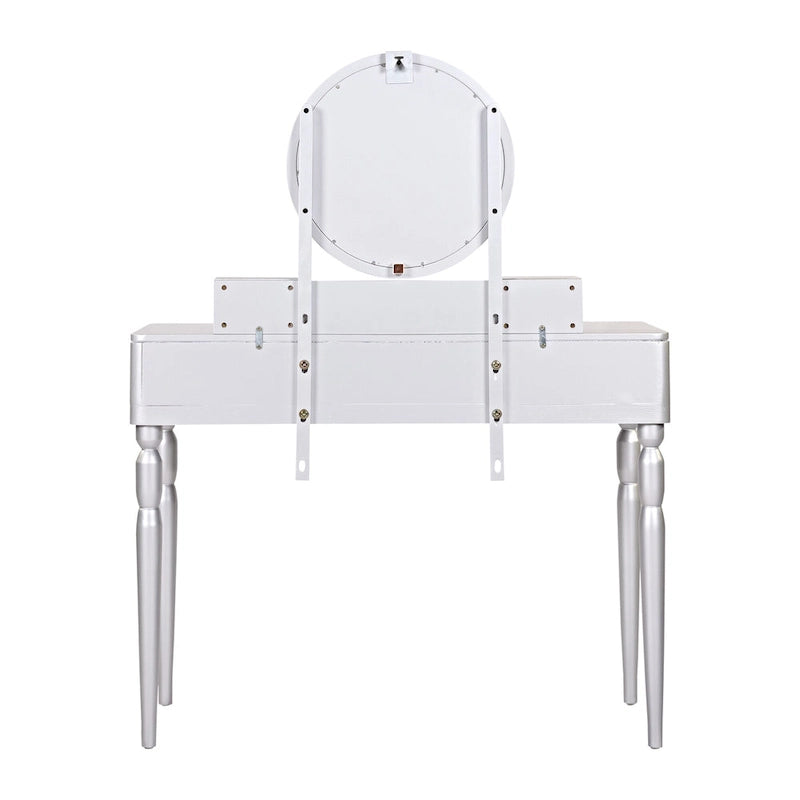 Coiffeuse de luxe avec miroir rond, réglable en hauteur, ensemble de coiffeuse élégant, 4 tiroirs et tabouret