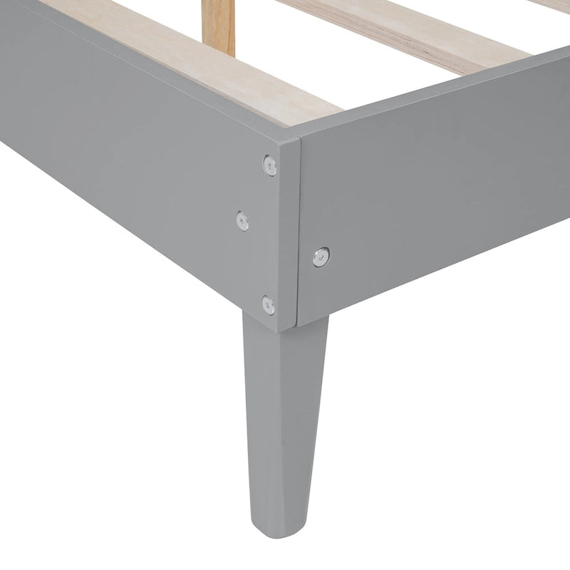 Lit plateforme Queen Size en bois massif avec tables de chevet intégrées et lampes de tête de lit