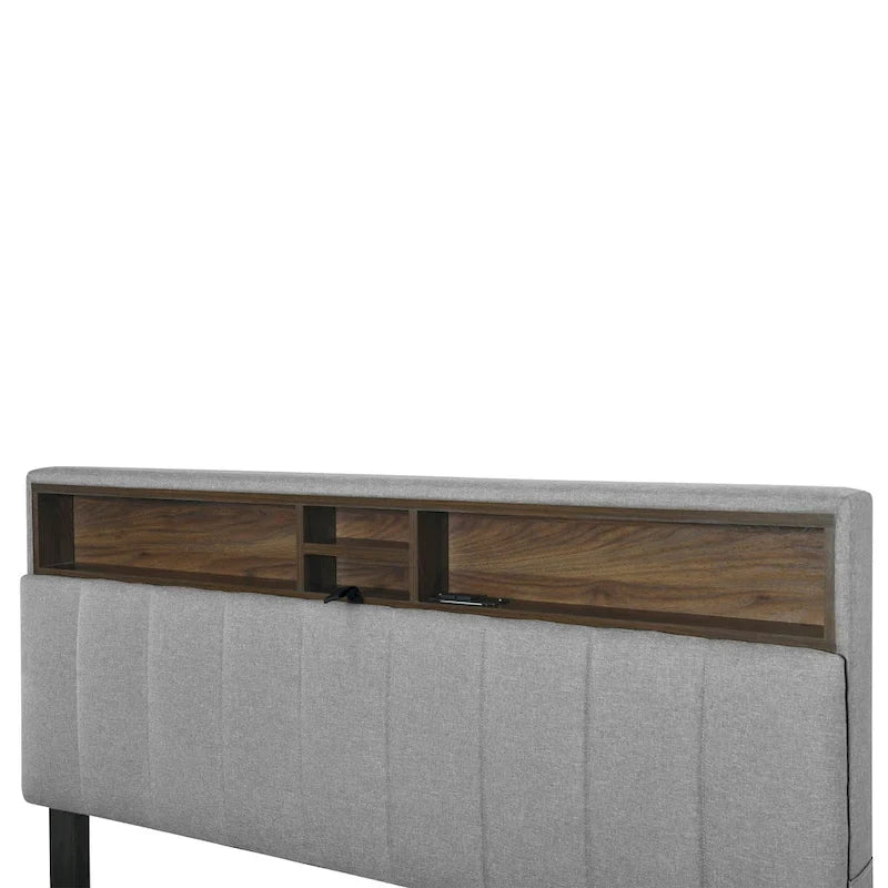 Lit plateforme rembourré avec tête de lit de rangement, gigogne double XL et 2 tiroirs