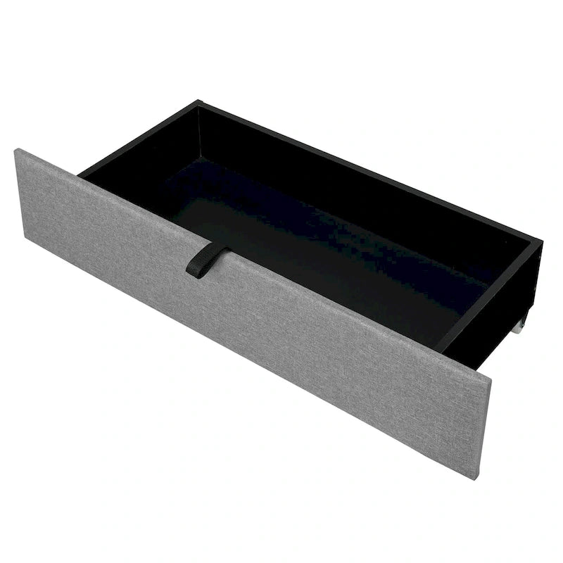 Lit plateforme rembourré avec tête de lit de rangement, gigogne double XL et 2 tiroirs
