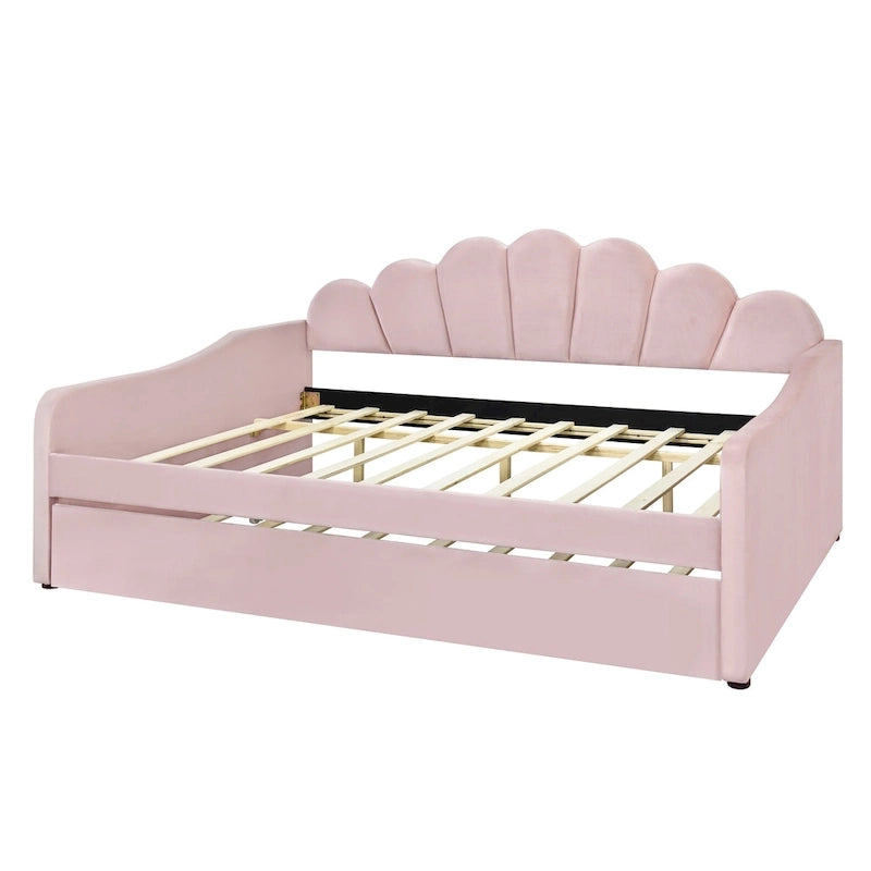 Lit de repos capitonné pleine grandeur avec dossier coquille et lit gigogne
