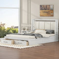 Lit plateforme en bois blanc Queen Size avec tête de lit capitonnée et 2 tiroirs