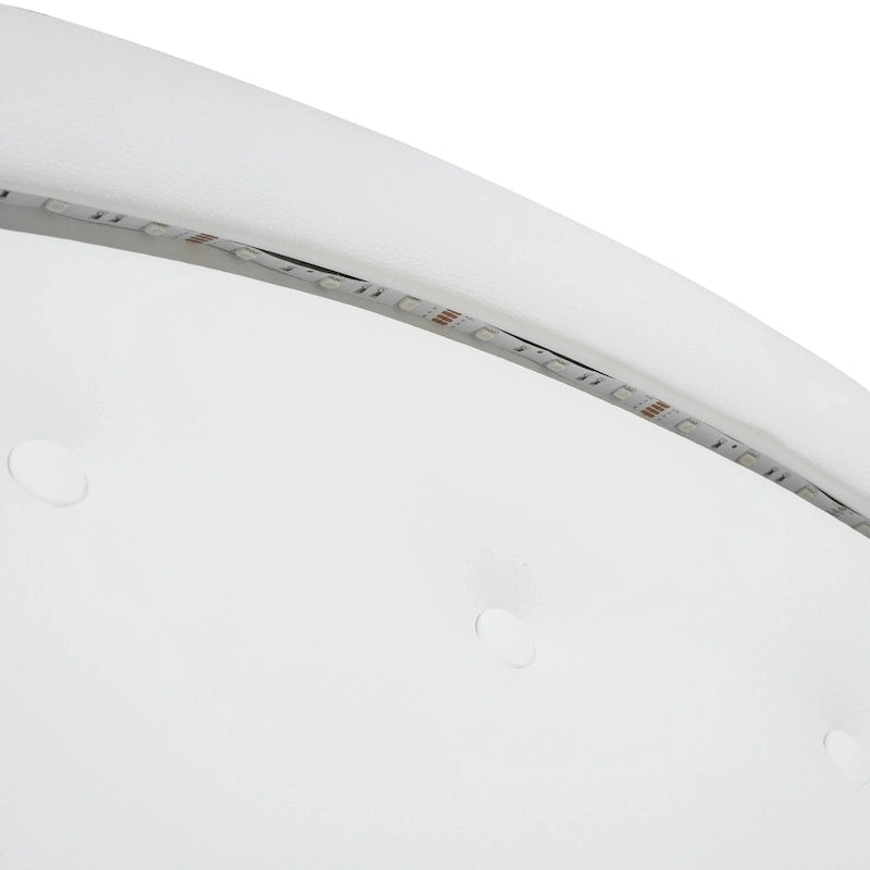 Lit double rembourré blanc avec tête de lit capitonnée, LED et 2 tiroirs