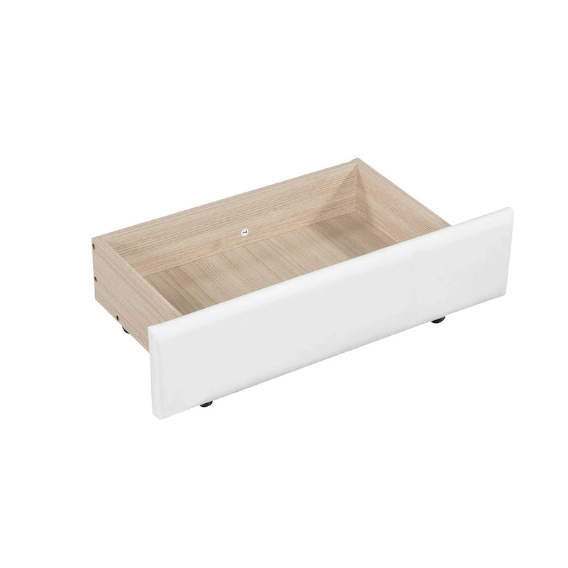 Lit double rembourré blanc avec tête de lit capitonnée, LED et 2 tiroirs
