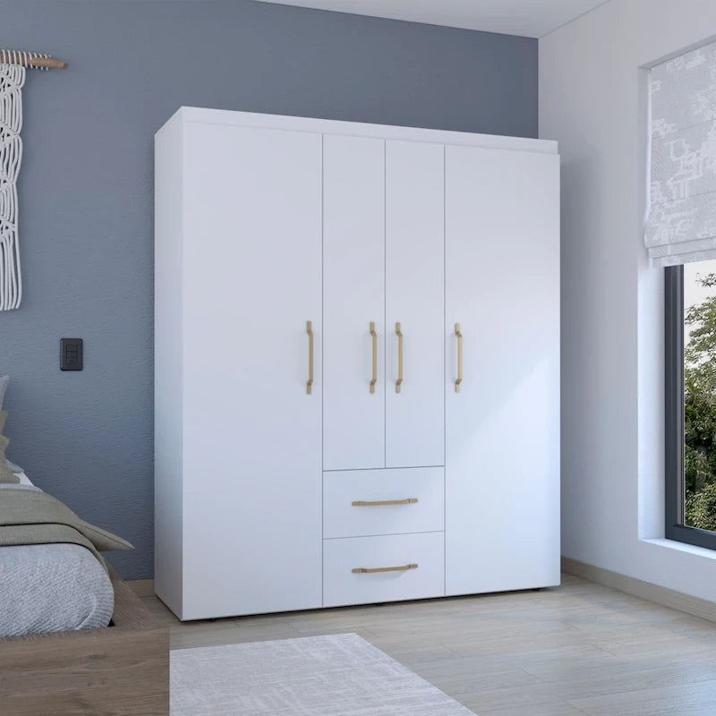 19.8 Armoire quatre portes moderne avec options de rangement multiples et accents métalliques