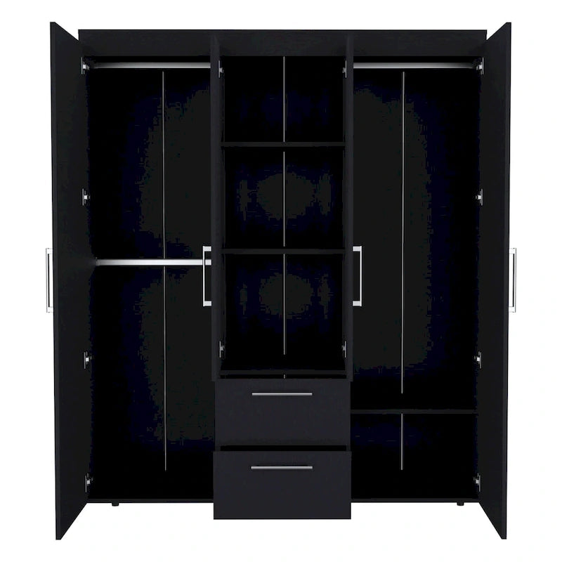 19.8 Armoire quatre portes moderne avec options de rangement multiples et accents métalliques