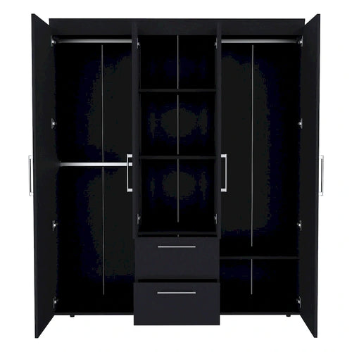 19.8 Armoire quatre portes moderne avec options de rangement multiples et accents métalliques