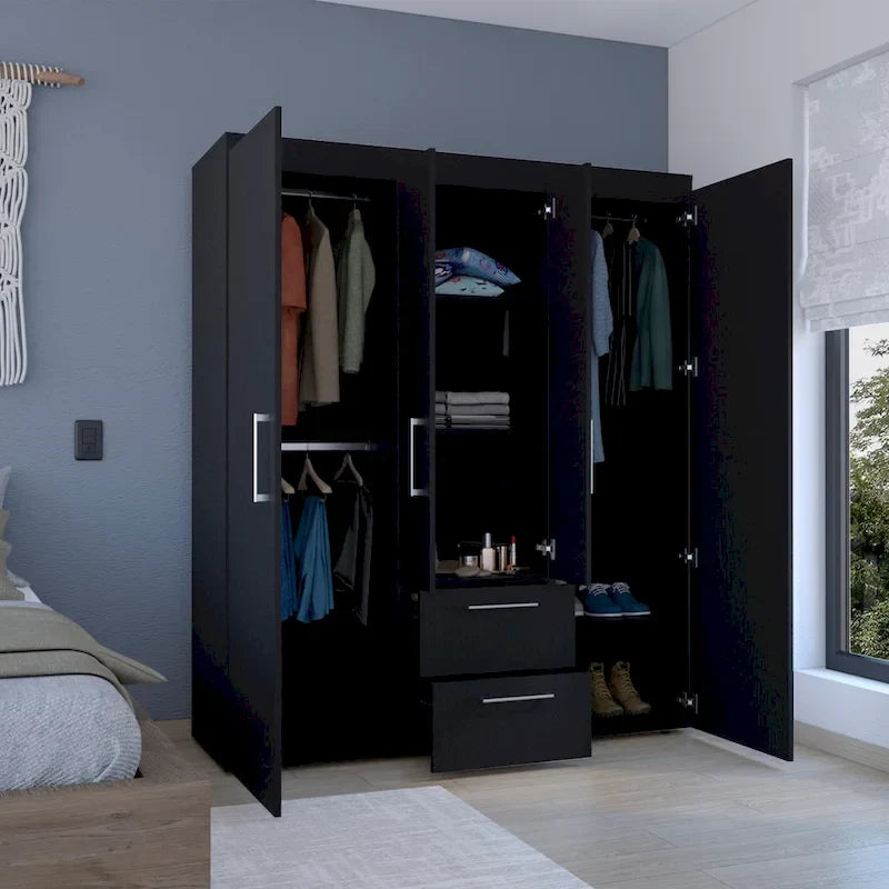 19.8 Armoire quatre portes moderne avec options de rangement multiples et accents métalliques