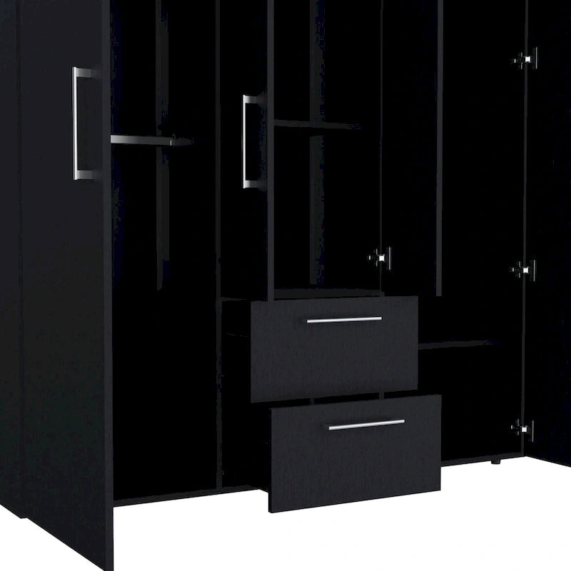 19.8 Armoire quatre portes moderne avec options de rangement multiples et accents métalliques