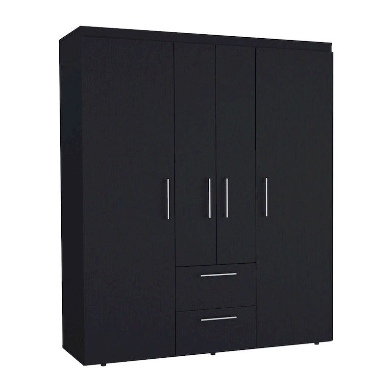 19.8 Armoire quatre portes moderne avec options de rangement multiples et accents métalliques