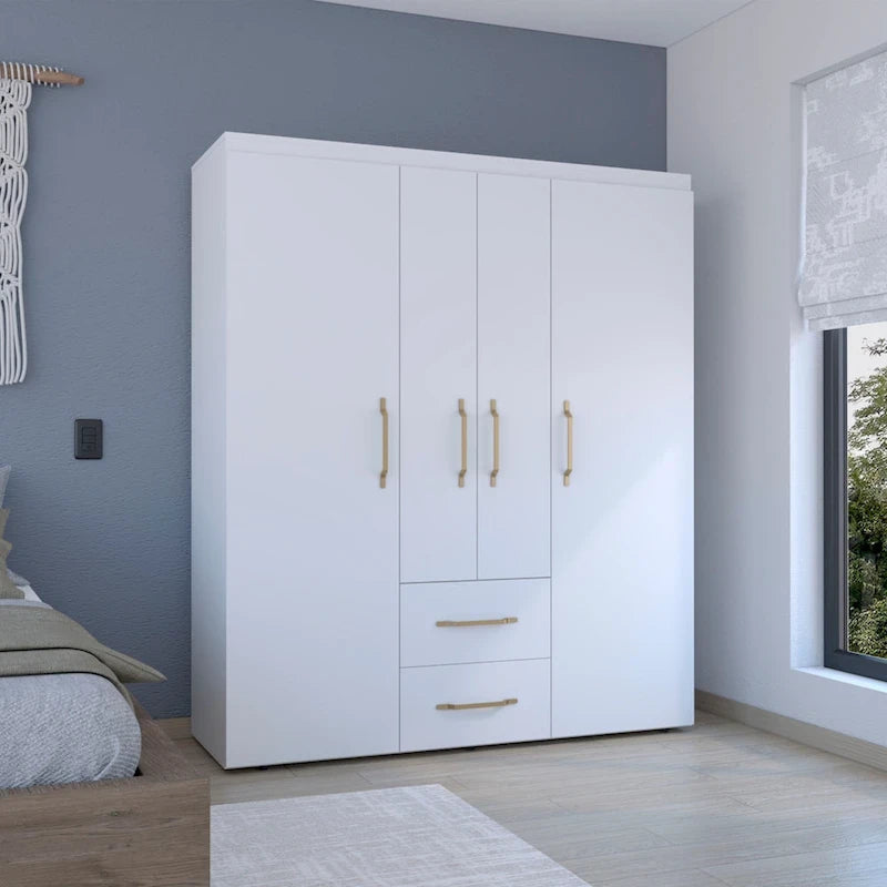 19.8 Armoire quatre portes moderne avec options de rangement multiples et accents métalliques