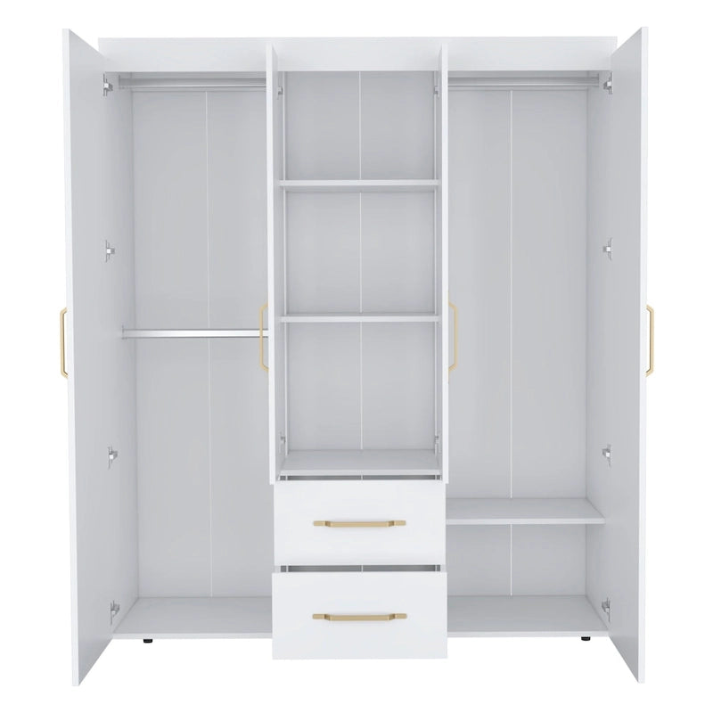 19.8 Armoire quatre portes moderne avec options de rangement multiples et accents métalliques