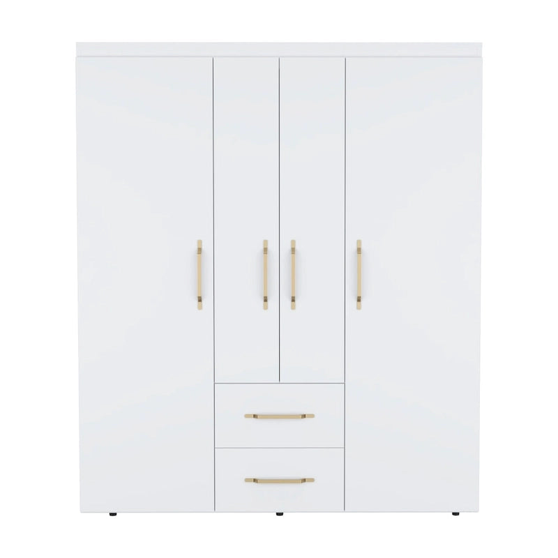 19.8 Armoire quatre portes moderne avec options de rangement multiples et accents métalliques