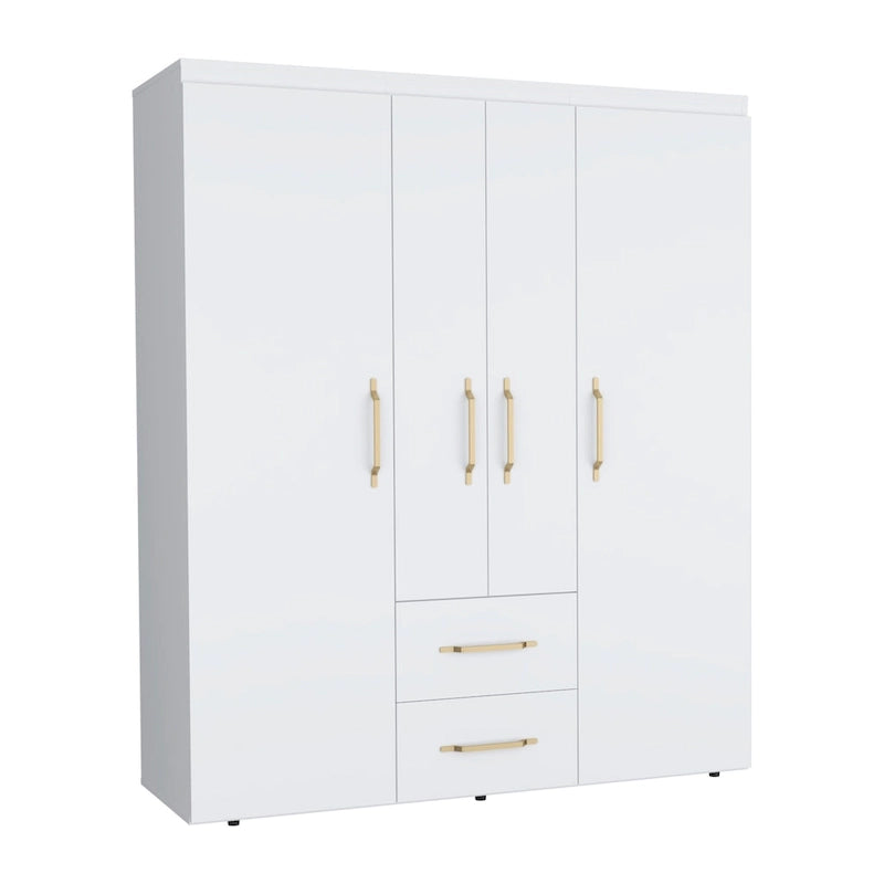 19.8 Armoire quatre portes moderne avec options de rangement multiples et accents métalliques