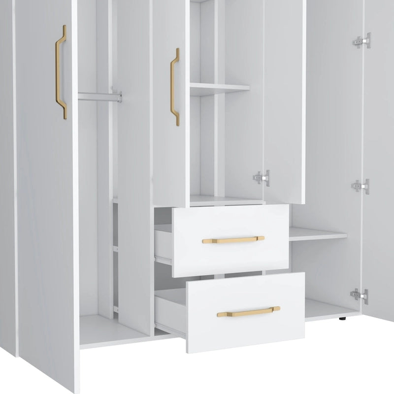 19.8 Armoire quatre portes moderne avec options de rangement multiples et accents métalliques