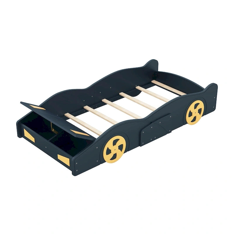 Lit voiture de course en pin avec roues et rangement