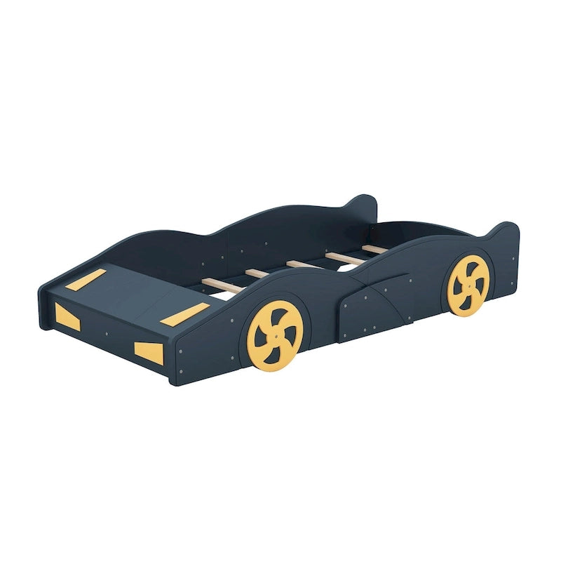 Lit voiture de course en pin avec roues et rangement