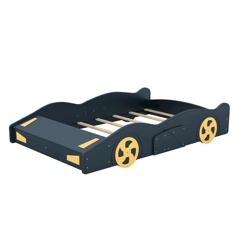 Lit voiture de course en pin avec roues et rangement