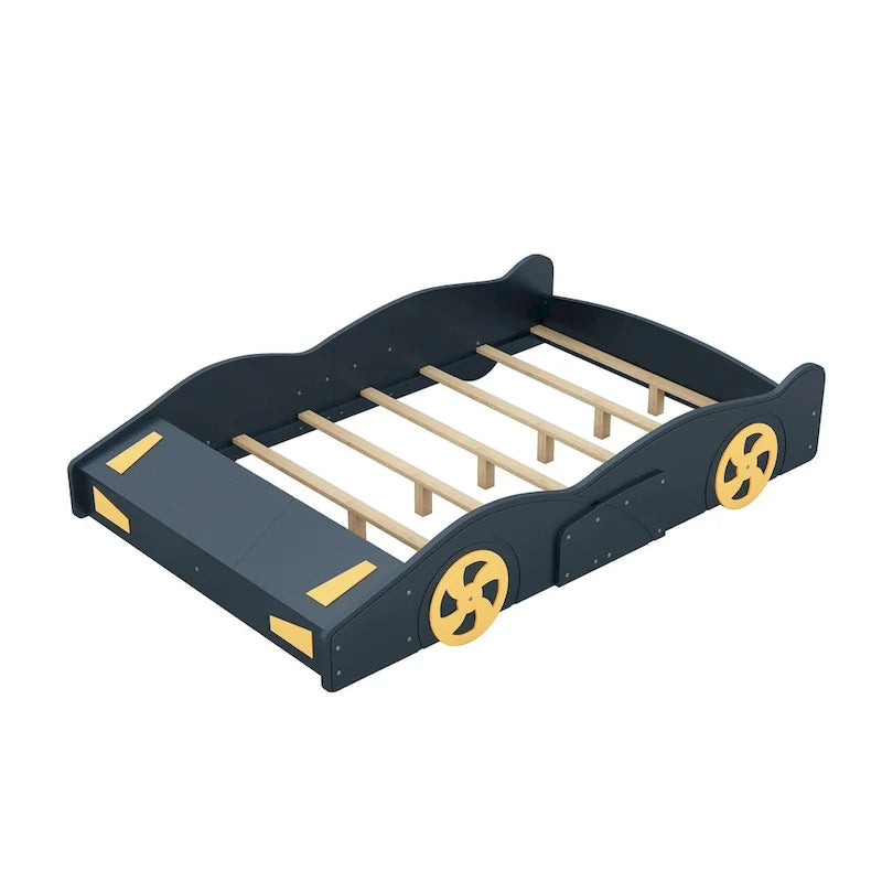 Lit voiture de course en pin avec roues et rangement
