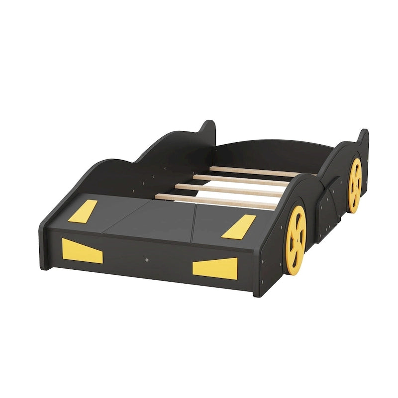 Lit voiture de course en pin avec roues et rangement