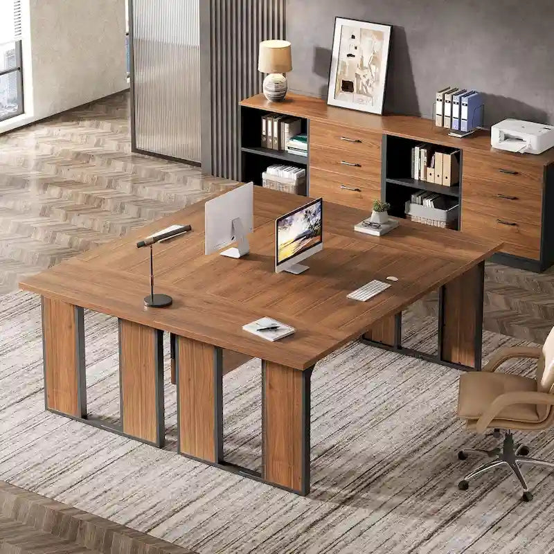 Table de bureau en L avec classeur de 120 cm, ensemble de meubles de bureau en bois pour la maison et le bureau