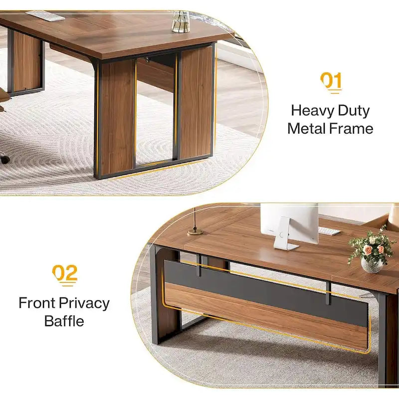 Table de bureau en L avec classeur de 120 cm, ensemble de meubles de bureau en bois pour la maison et le bureau