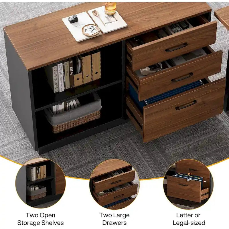 Table de bureau en L avec classeur de 120 cm, ensemble de meubles de bureau en bois pour la maison et le bureau