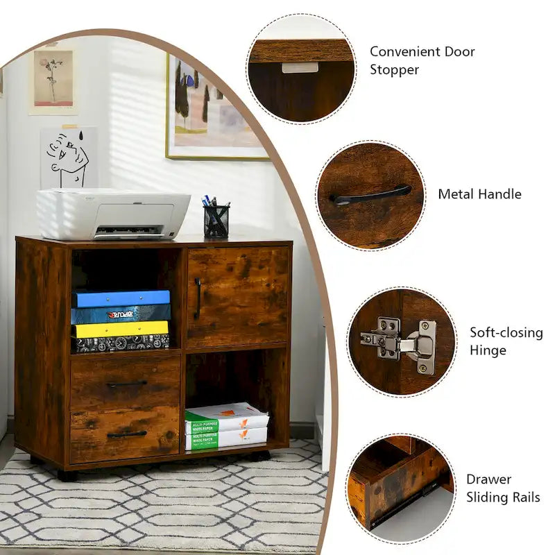 Meuble de rangement Costway mobile avec étagères de rangement pour imprimante