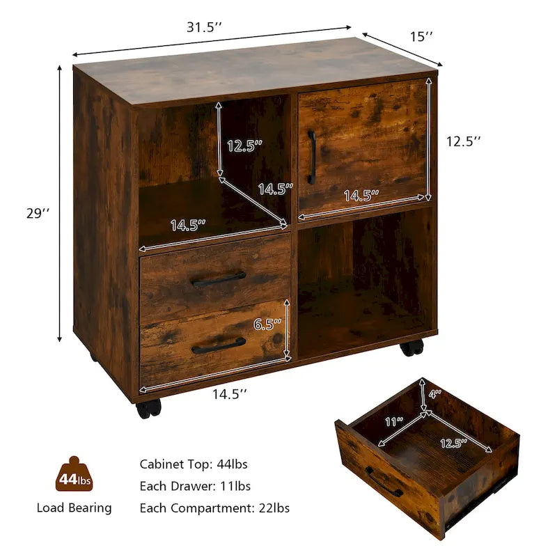 Meuble de rangement Costway mobile avec étagères de rangement pour imprimante