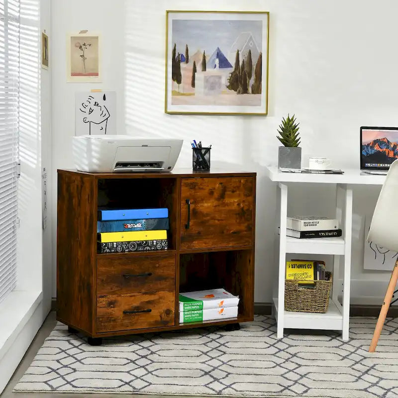 Meuble de rangement Costway mobile avec étagères de rangement pour imprimante