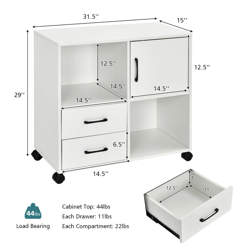 Meuble de rangement Costway mobile avec étagères de rangement pour imprimante