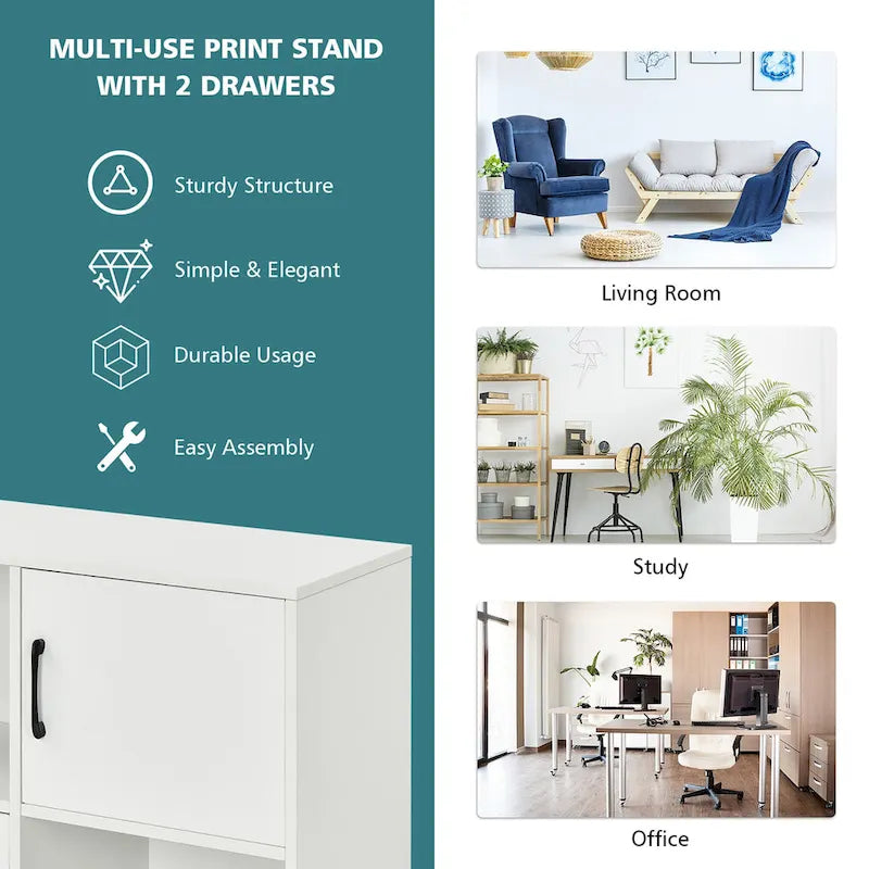 Meuble de rangement Costway mobile avec étagères de rangement pour imprimante