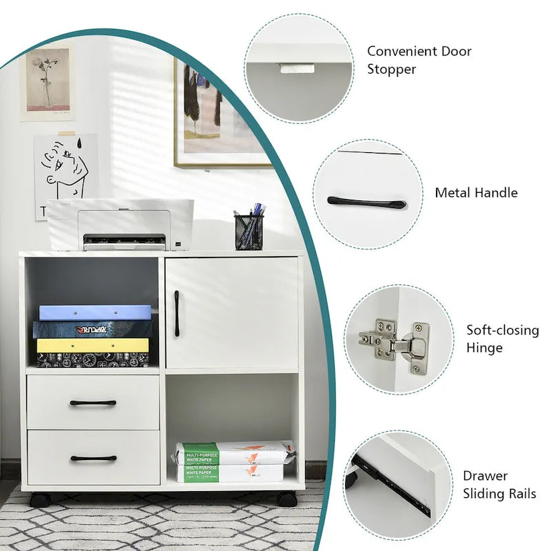 Meuble de rangement Costway mobile avec étagères de rangement pour imprimante