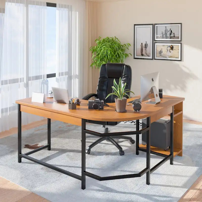 Bureau de jeu moderne en L avec cadre en bois et noir pour bureau à domicile